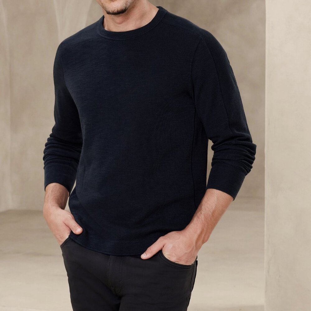 BANANA REPUBLIC Double Knit Crew Neck T-Shirt - NAVY #734159
